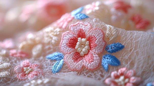 haftowane detale na tkaninie