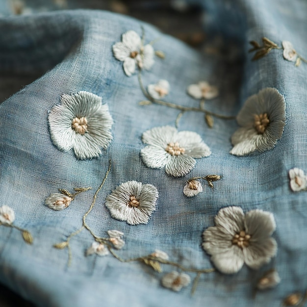 haft na lnianej tkaninie